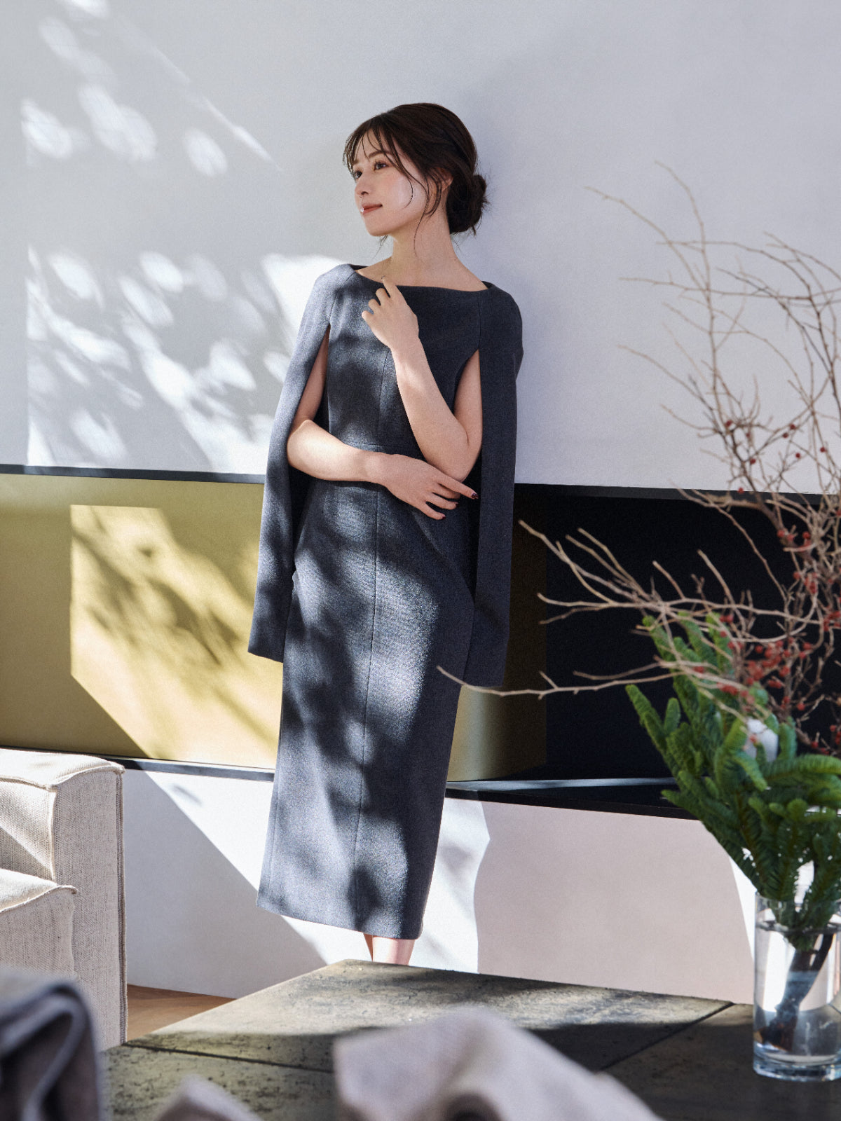 Narrow line Cape Dress – L'AUBE BLANC