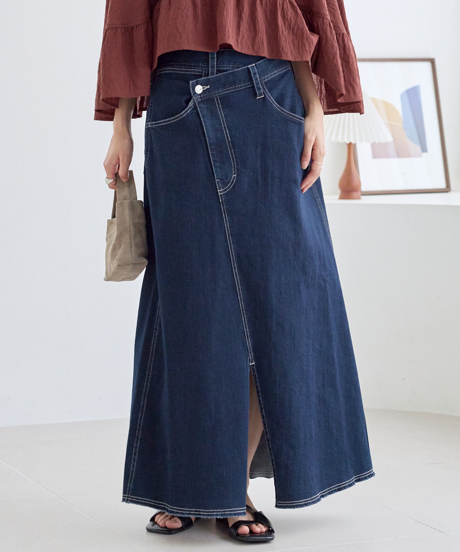 アシメフロントデニムスカート | ラビアンジェ-⼤きいサイズのレディース服