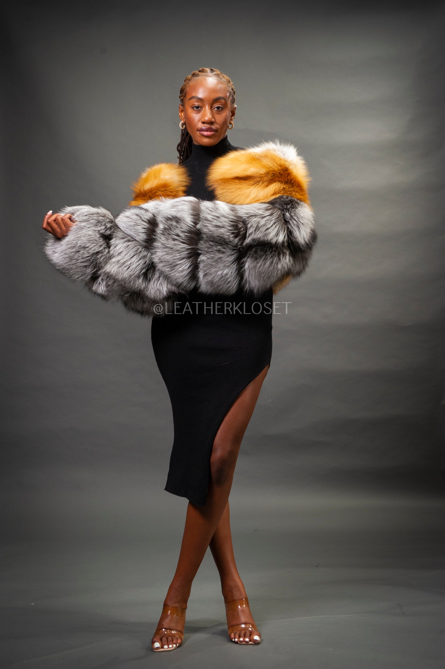 Women's Sasha Crop Fox Bomber [Red Fox/Silver] – LeatherKloset