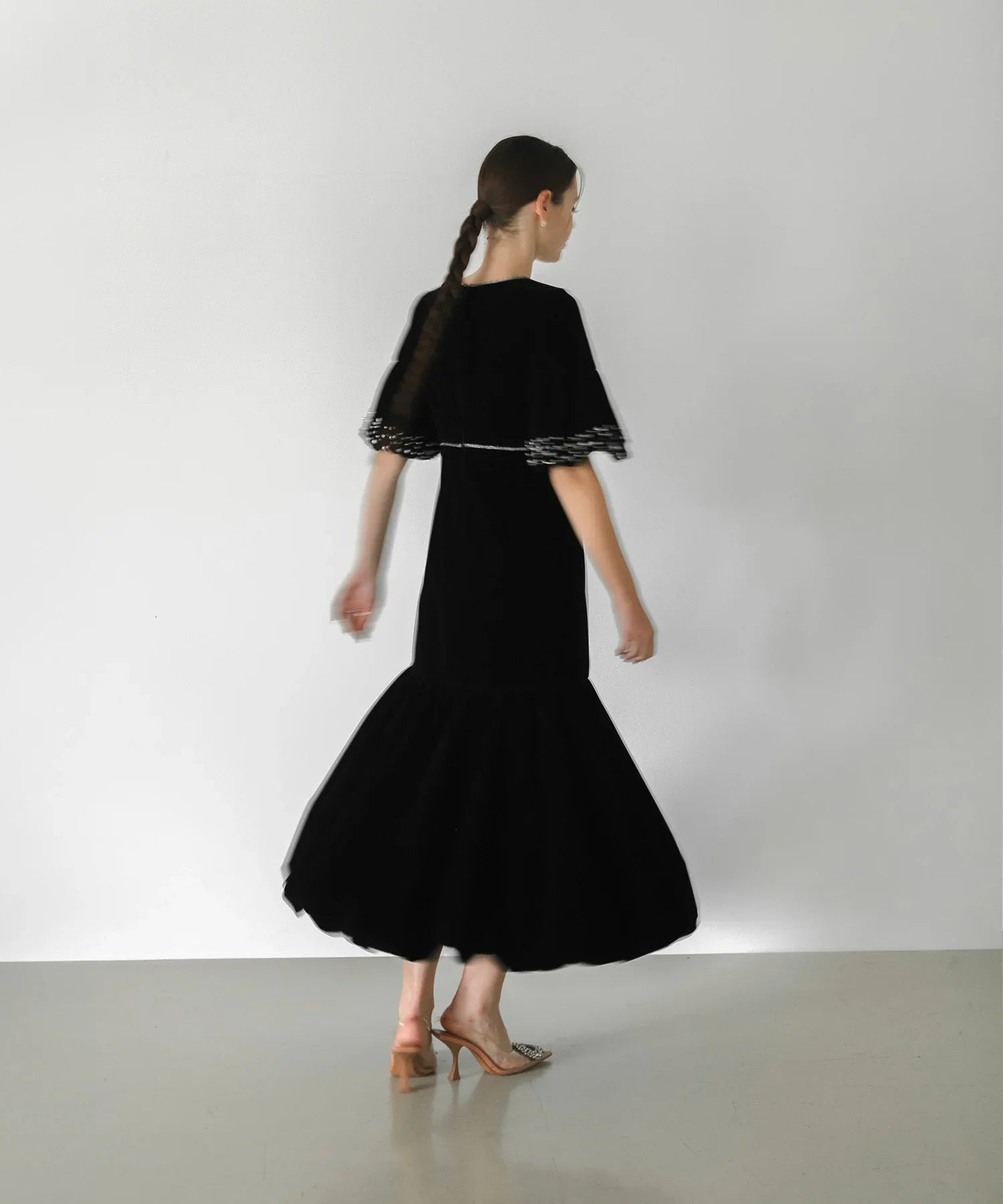 当日発送】パールストーンリボンベロアギャザーワンピース/パーティー