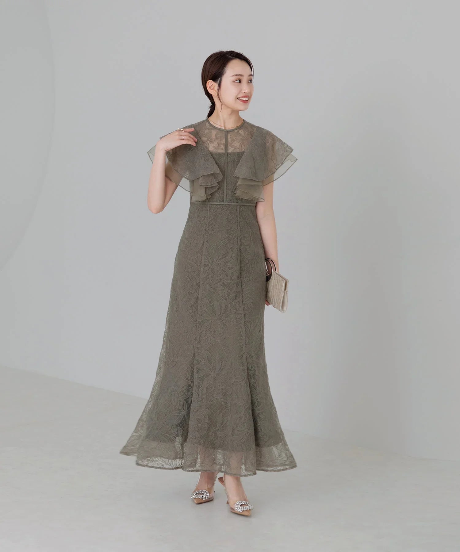 当日発送】フリルシアーレース花柄マーメイドワンピースドレス