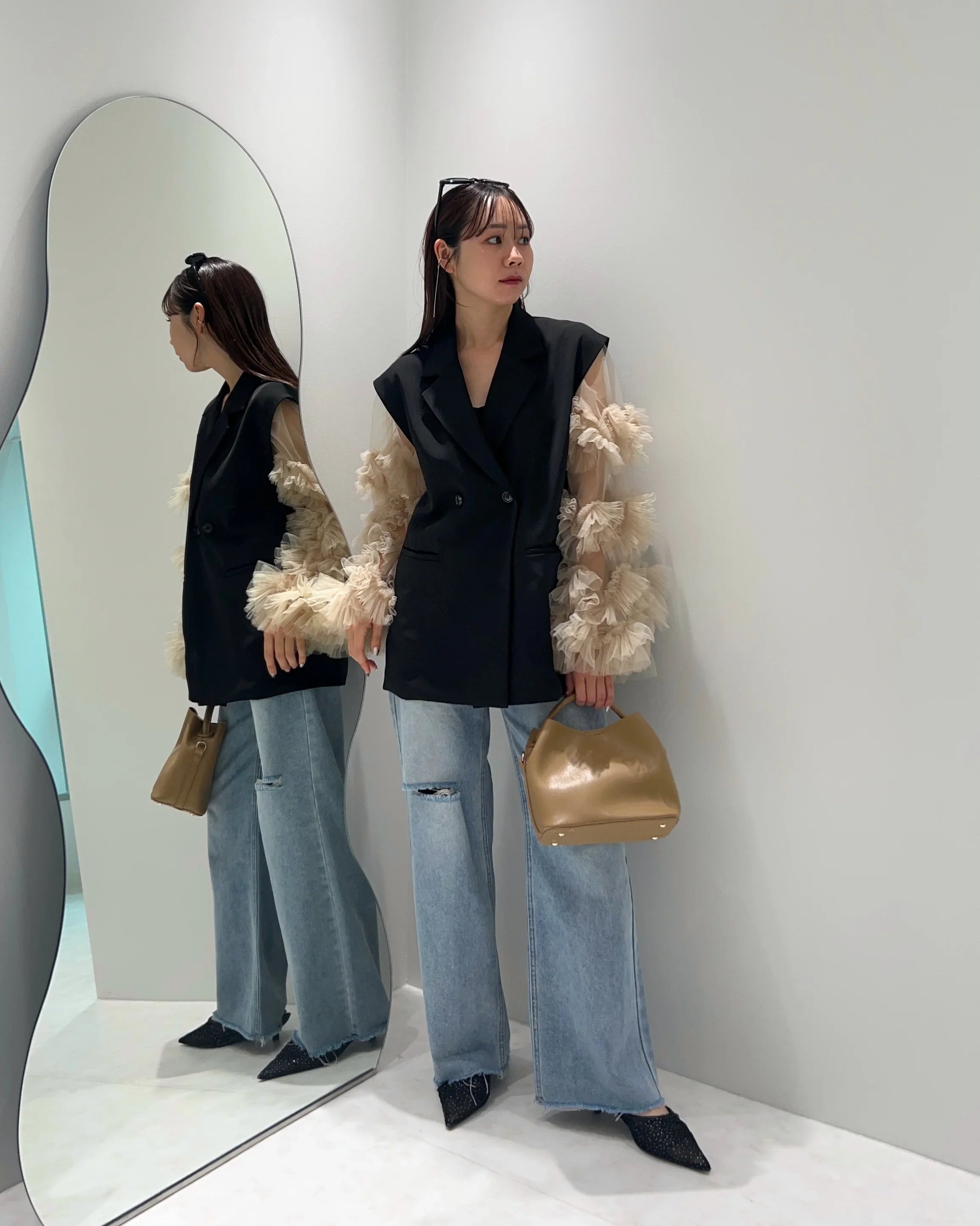 一部当日発送】ボリュームチュールスリーブオールインワンパンツ結婚式