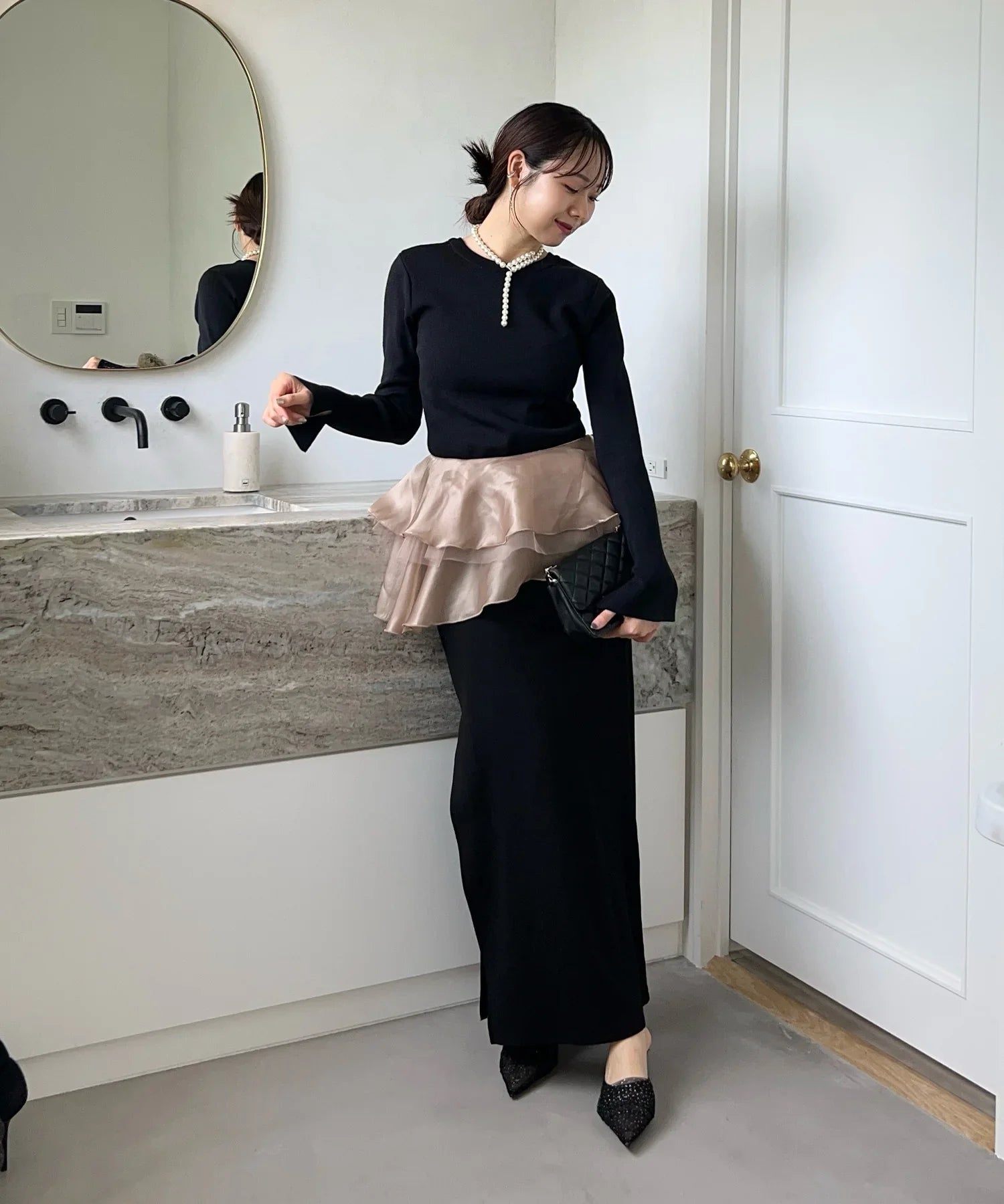 当日発送】アシンメトリーティアードフリル3WAYベロアワンピース結婚式