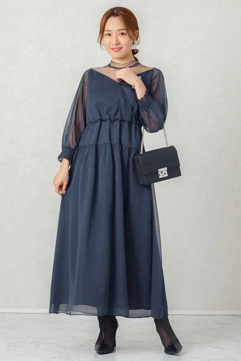 ネイビーのドットチュールシフォンドレス | Dorrydoll | M | 結婚式