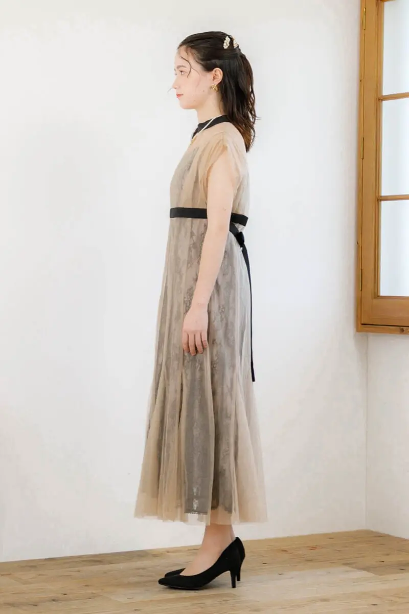 ベージュのレイヤードチュールドレス | Dorry doll | M | 結婚式