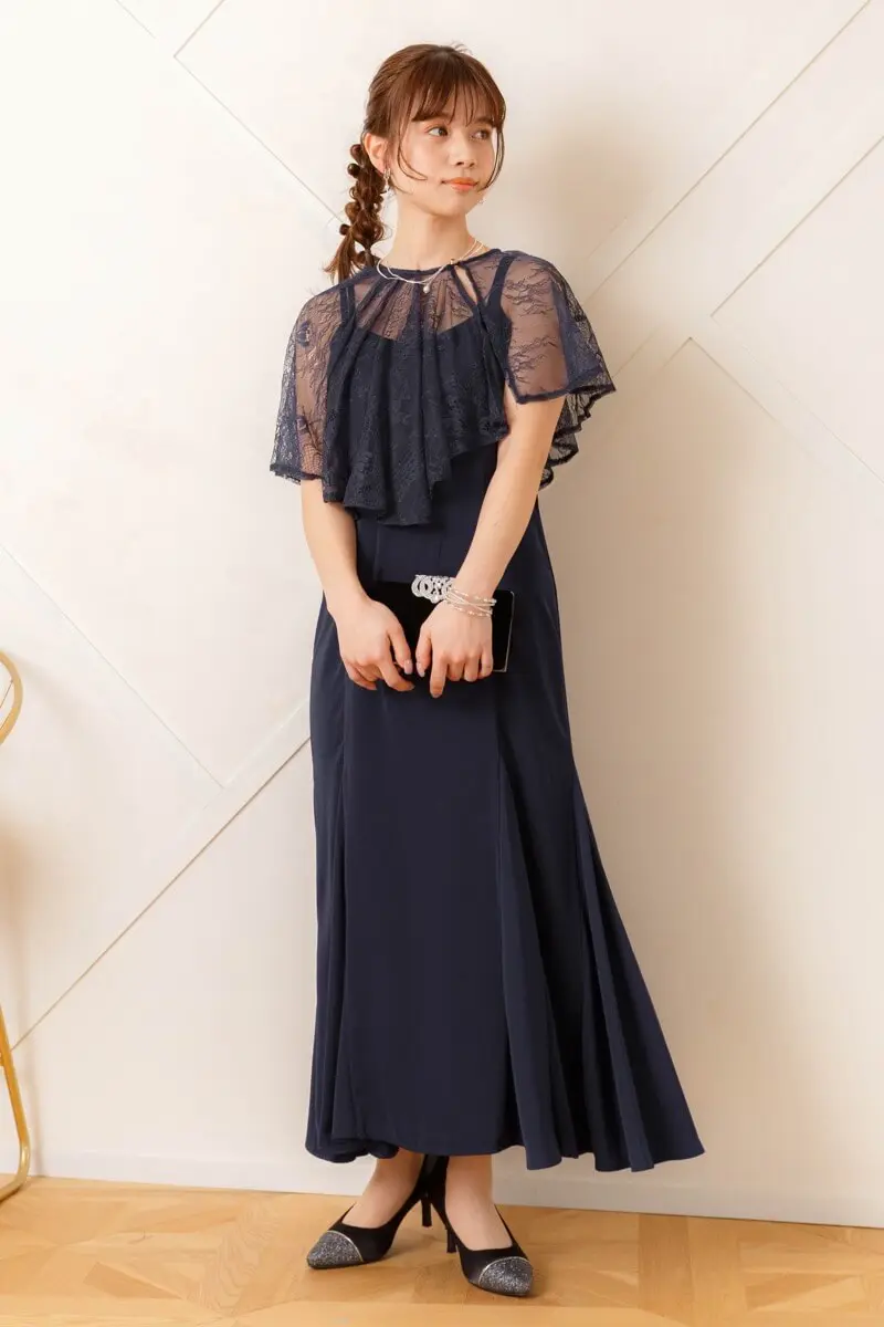 ネイビーのレースケープ付きドレス | Dorry doll | M | 結婚式
