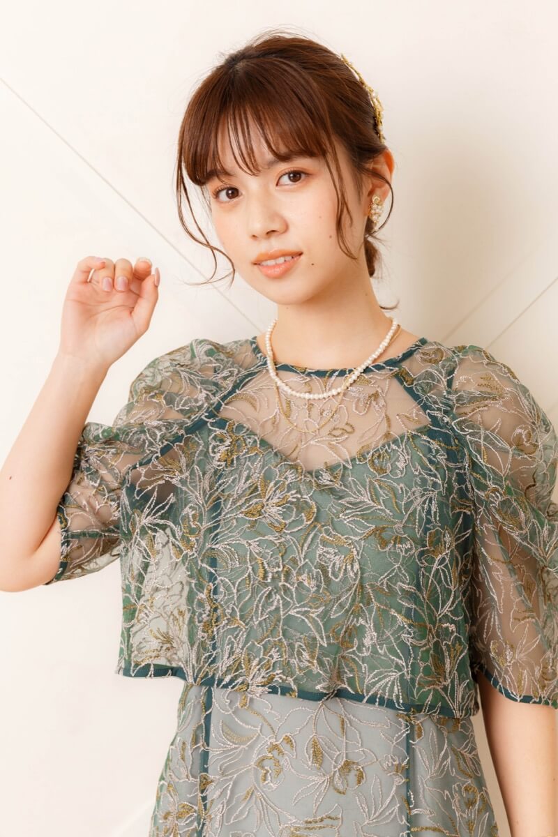 グリーンの総レースレイヤードドレス | LE' RURE | M | 結婚式