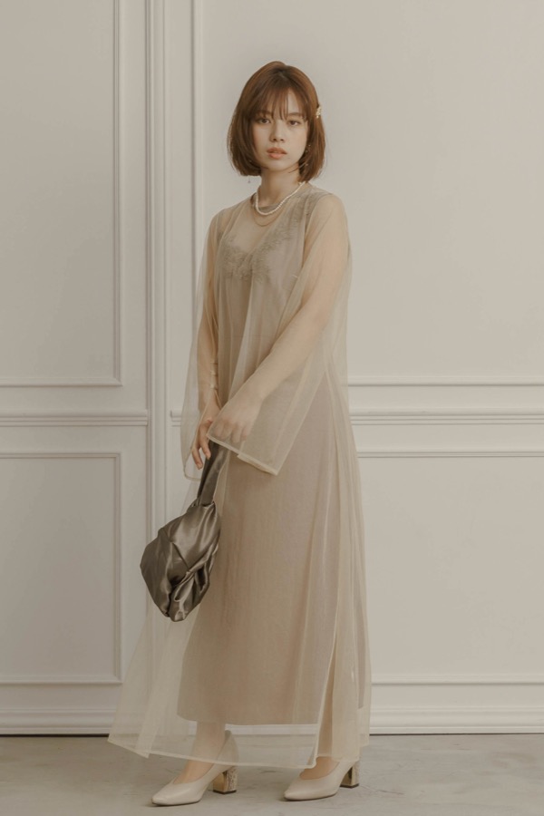 ベージュのシアーチュール2wayドレス | metoi | L | 結婚式パーティー