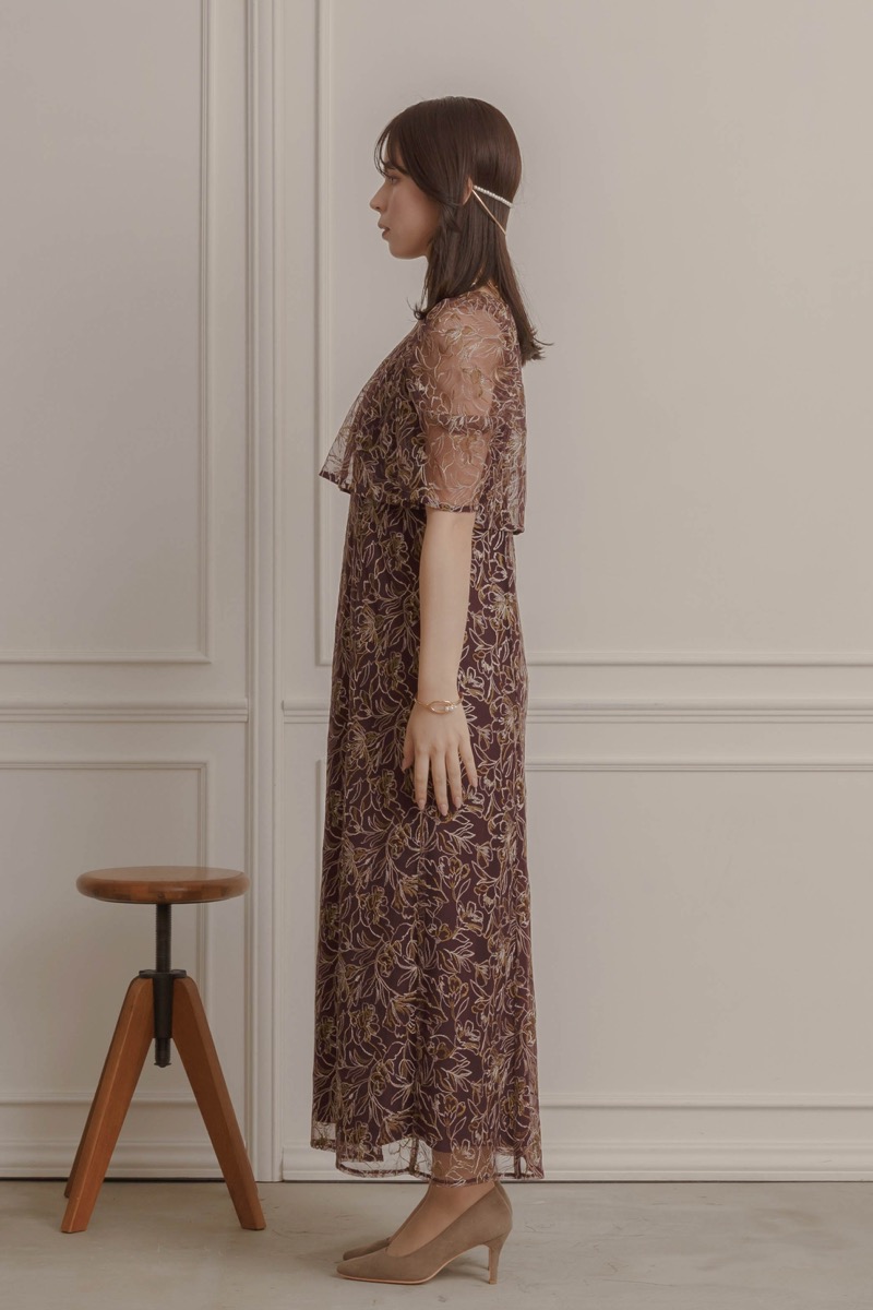 ボルドーの総レースレイヤードドレス | LE' RURE | M | 結婚式