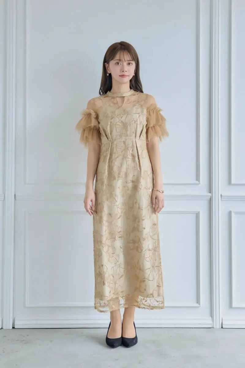 イエローのスパンコール刺繍レースドレス | ANDRESD | M | 結婚式