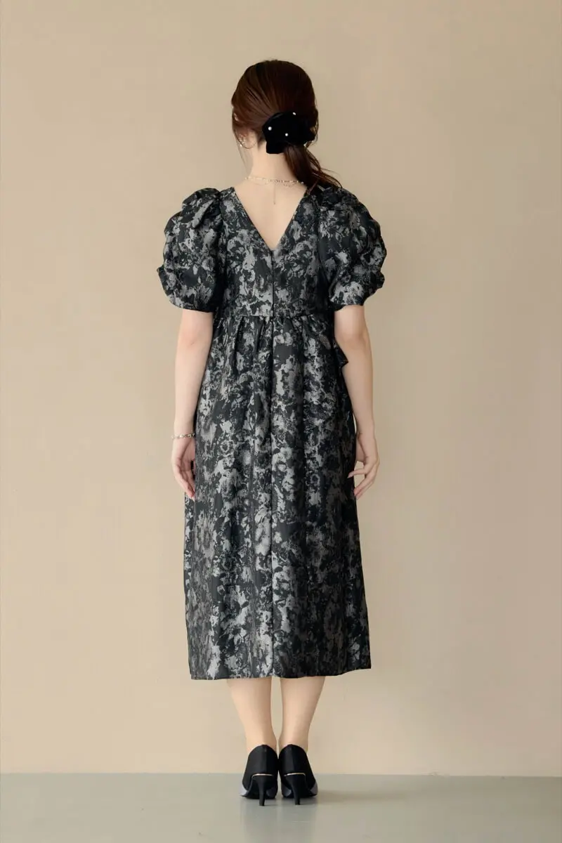 グレーのバブルスリーブジャガードドレス | ANDRESD | M～マタニティ