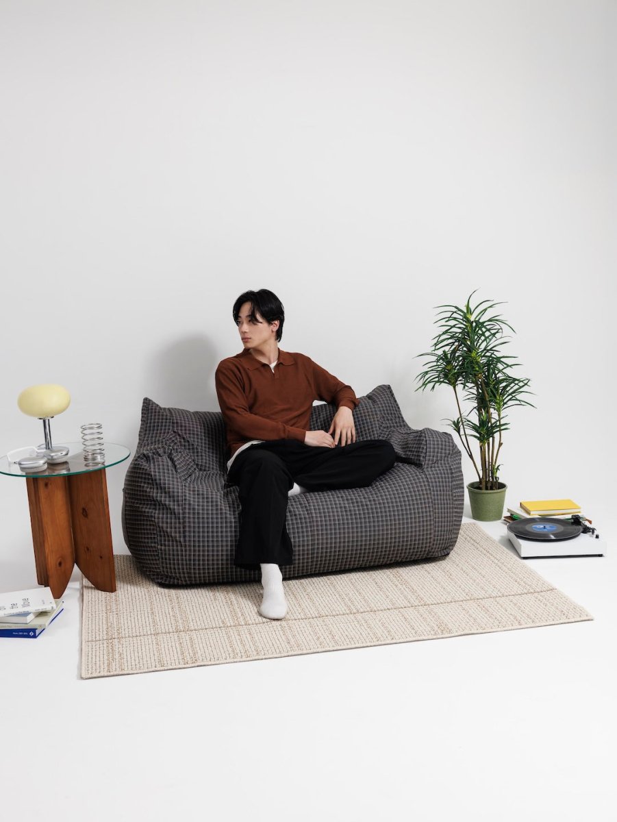 公式】LOOSY 2人掛けビーズソファ Charcoal Check｜2人用ソファ