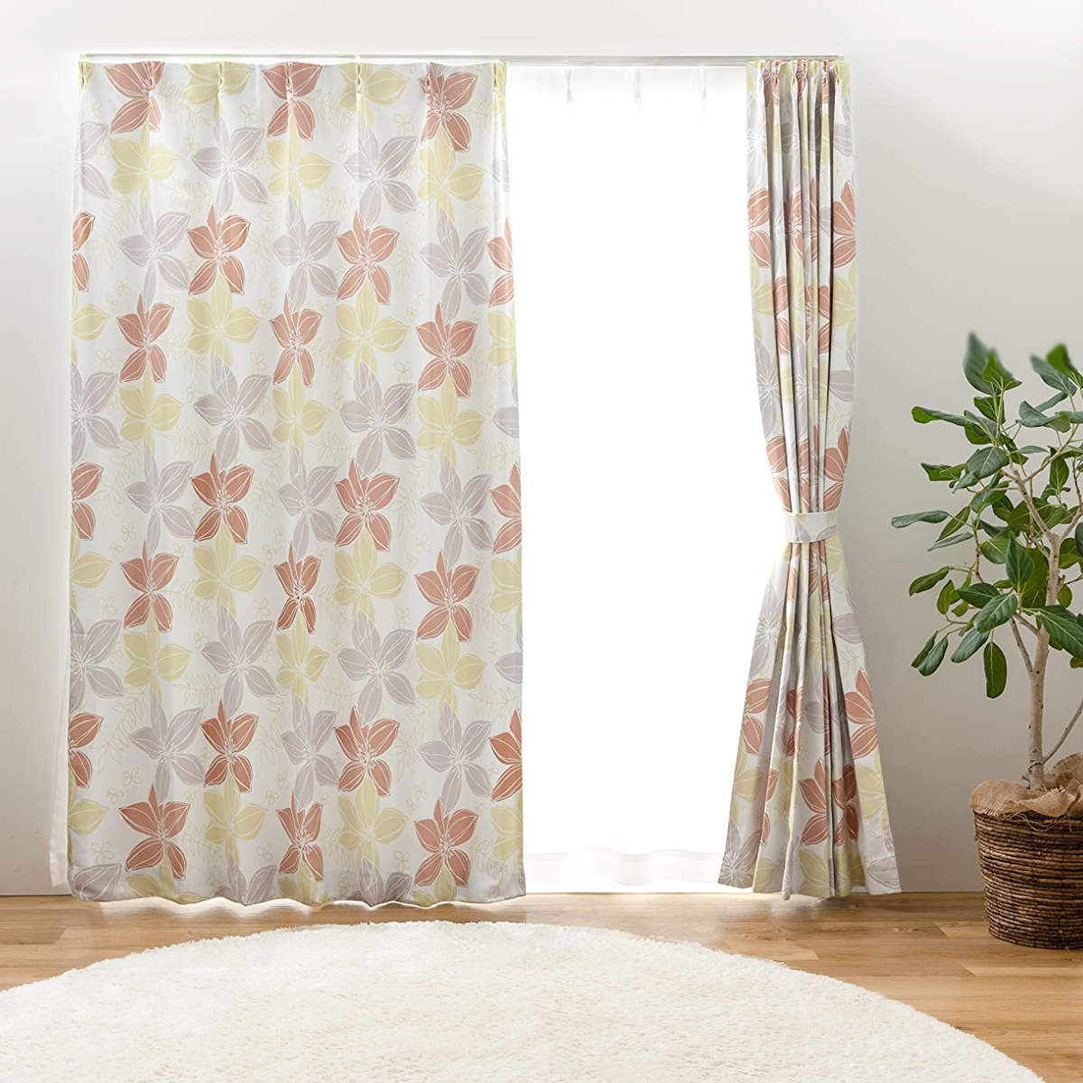 遮光カーテン 2級遮光 形状記憶 花柄 幅100cm×丈200cm 2枚組