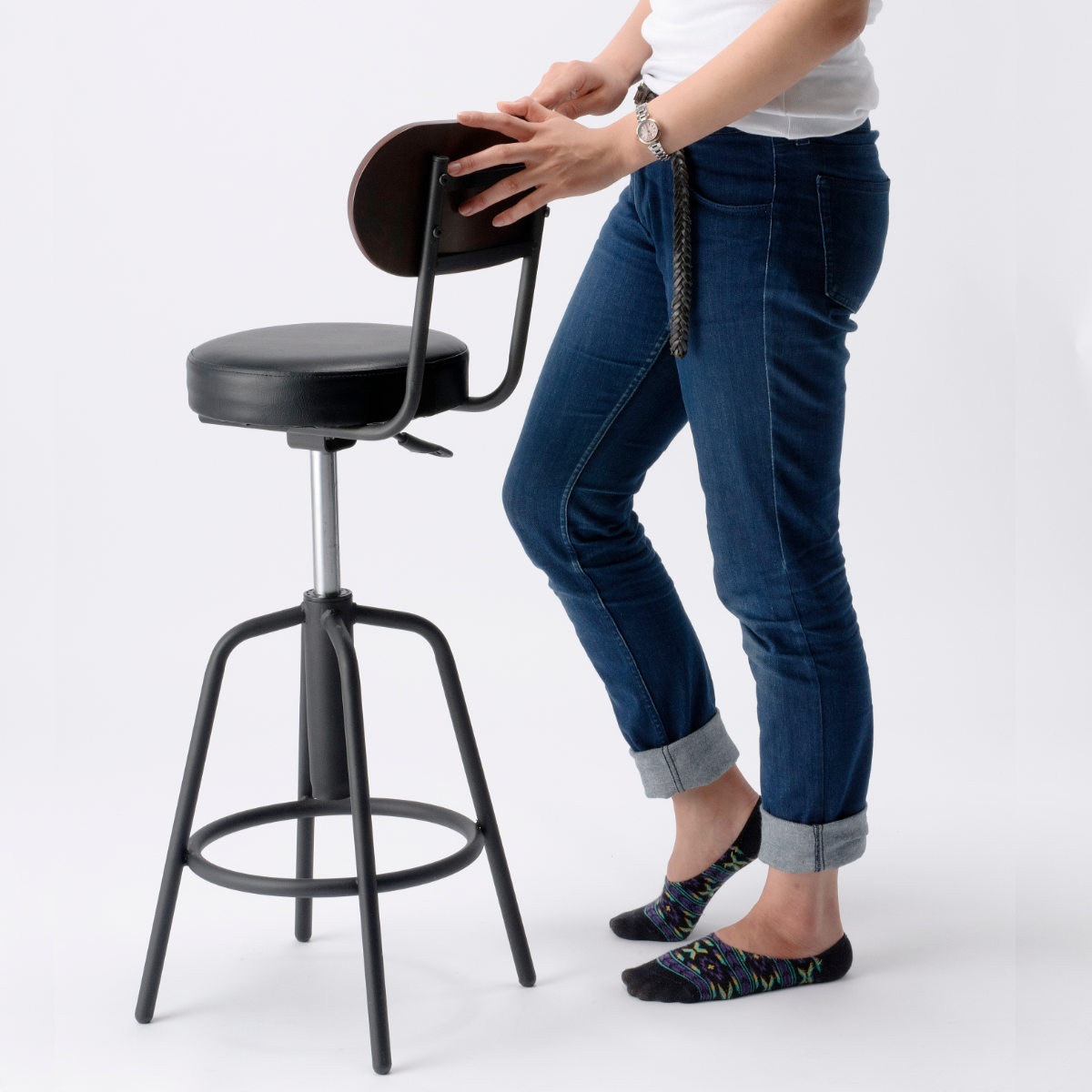 カウンターチェア 2脚セット 座面高61～71cm 回転 タムチェア （ バー