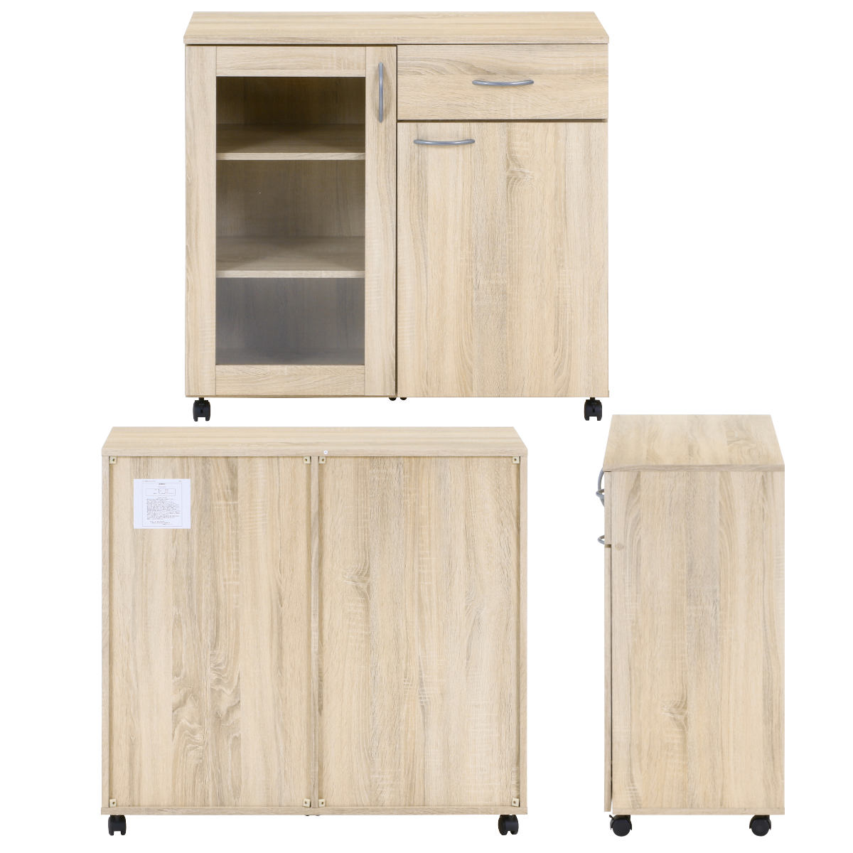 キャビネット 幅90cm キャスター付 北欧風 （ カップボード キッチン