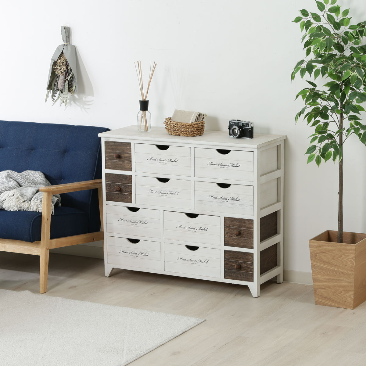 アンティーク 古道具 ホワイト木製3段シェルフ 引き出し付き 楽天市場