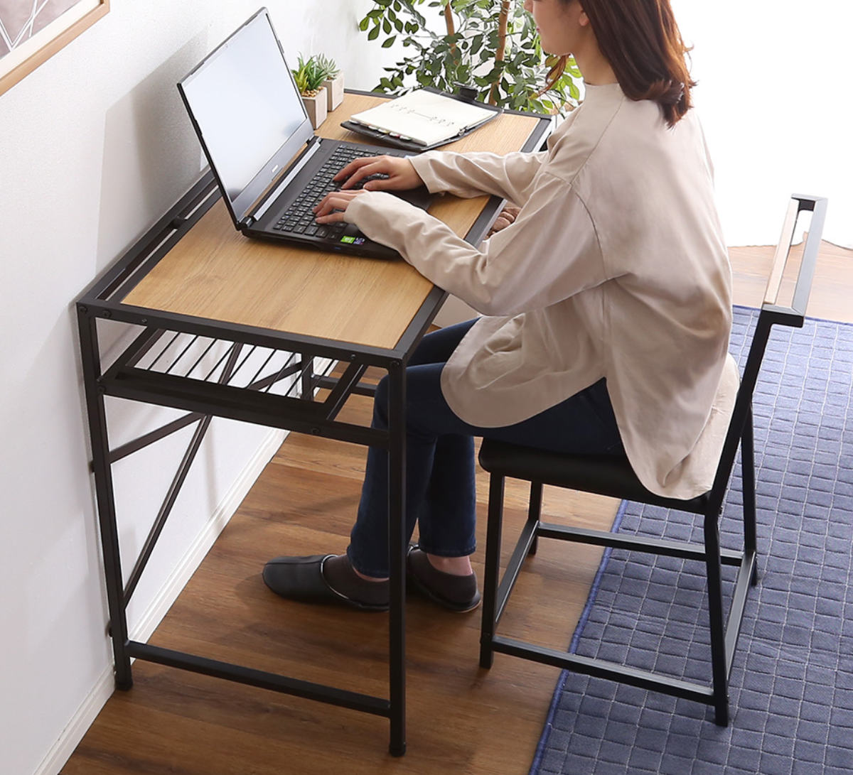 デスク チェア セット 幅90cm スチール ラック （ パソコンデスク