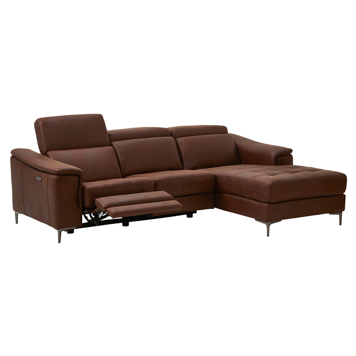 カウチソファ 左カウチ 3人掛け 幅236cm 電動リクライニング レザー