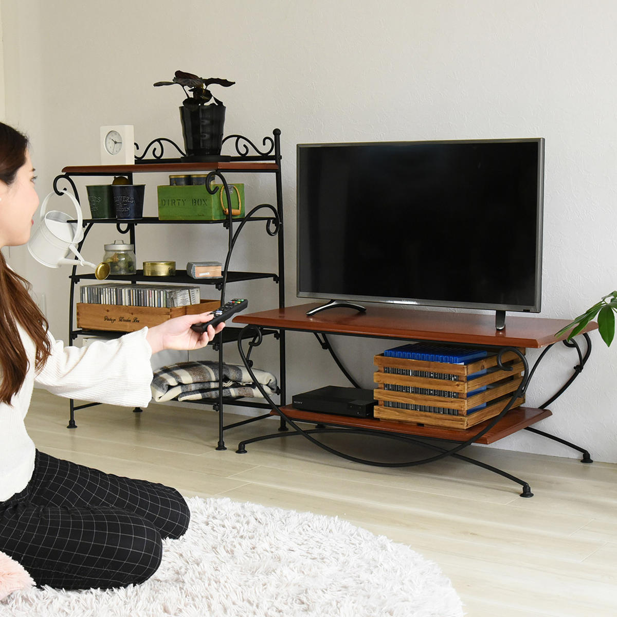 テレビ台 幅90cm ローボード ロートアイアン 姫系 （ AVラック TV