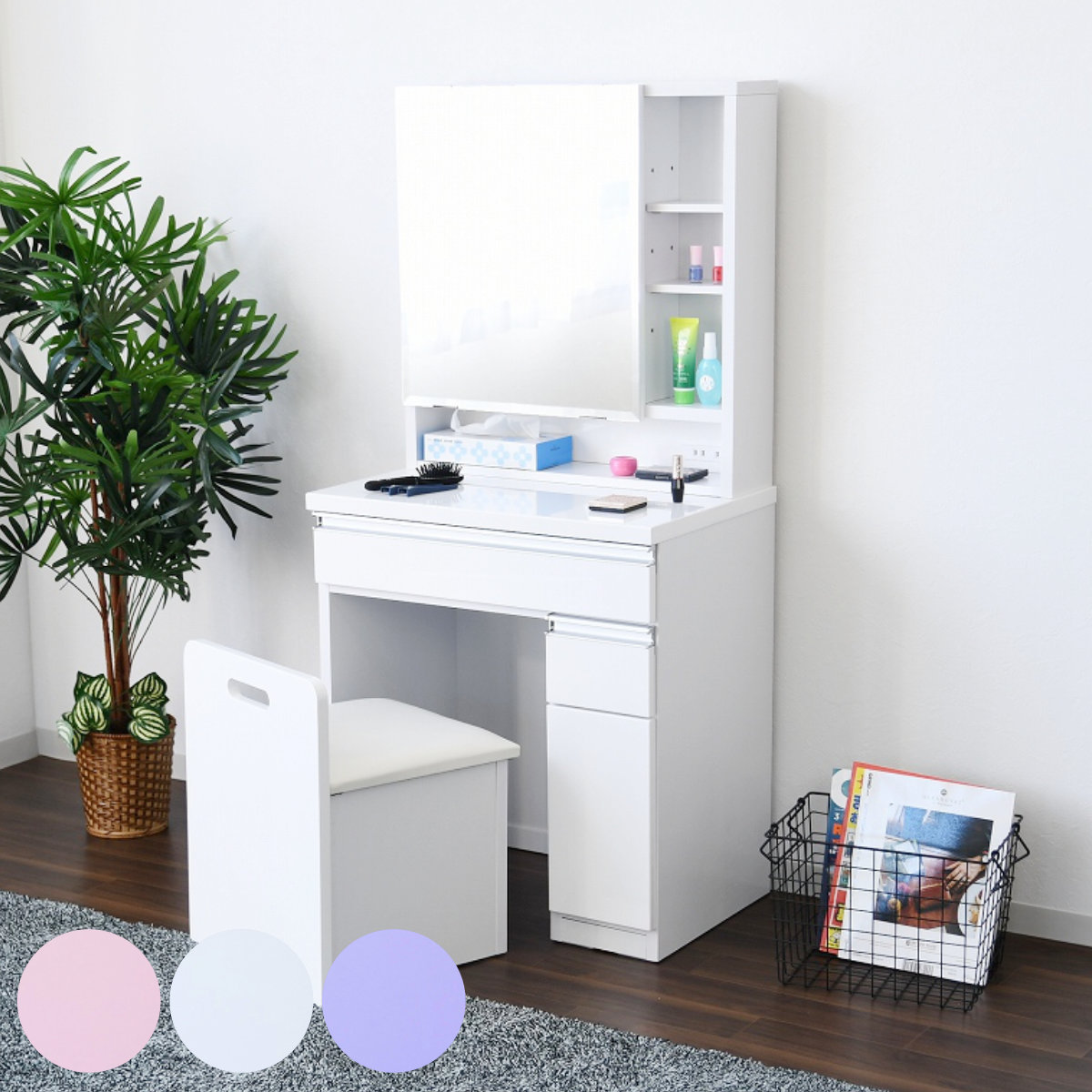 dショッピング |ドレッサー 幅65cm 鏡台 一面鏡 ローズ （ スツール