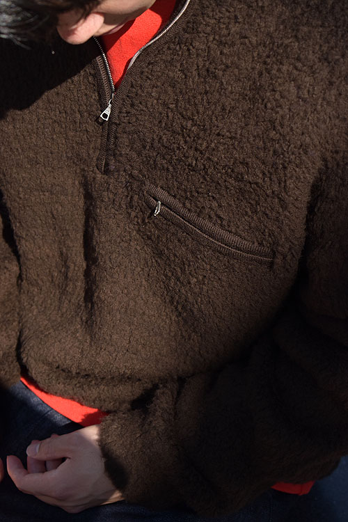 AURALEE-MERINO WOOL BOA KNIT HALF ZIP P/O ［DARK BROWN/PURPLE］