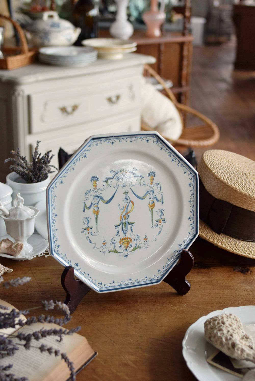 アンティークプレート.Moustiers ムスティエ ファイアンス焼 南仏