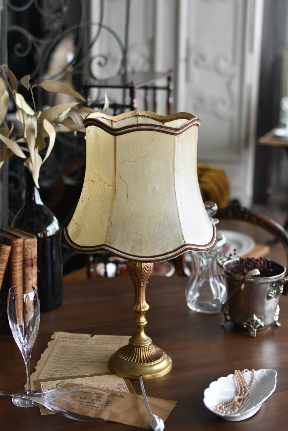 フランス アンティーク 真鍮 デスク ベッド テーブル ランプ シェード
