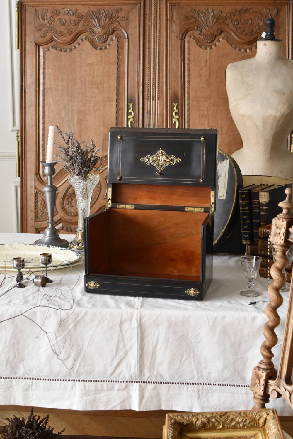 アンティークボックス.Black フランスアンティーク雑貨 リキュールセラー