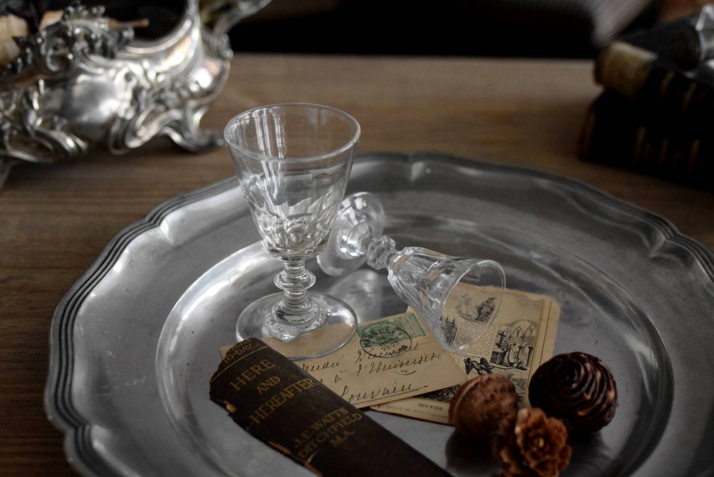 エタン花リムプレート.32cm フランスアンティーク食器 テーブルウェア