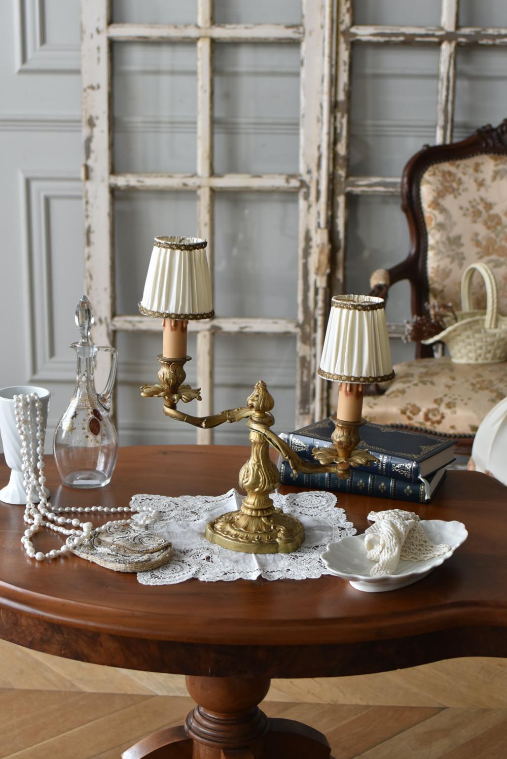 フランス アンティーク 真鍮 デスク ベッド テーブル ランプ シェード