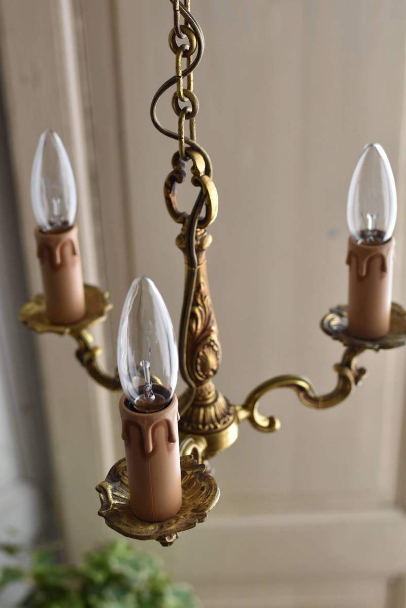 3灯シャンデリア.18 フランスアンティーク照明 フレンチランプ ブロンズ