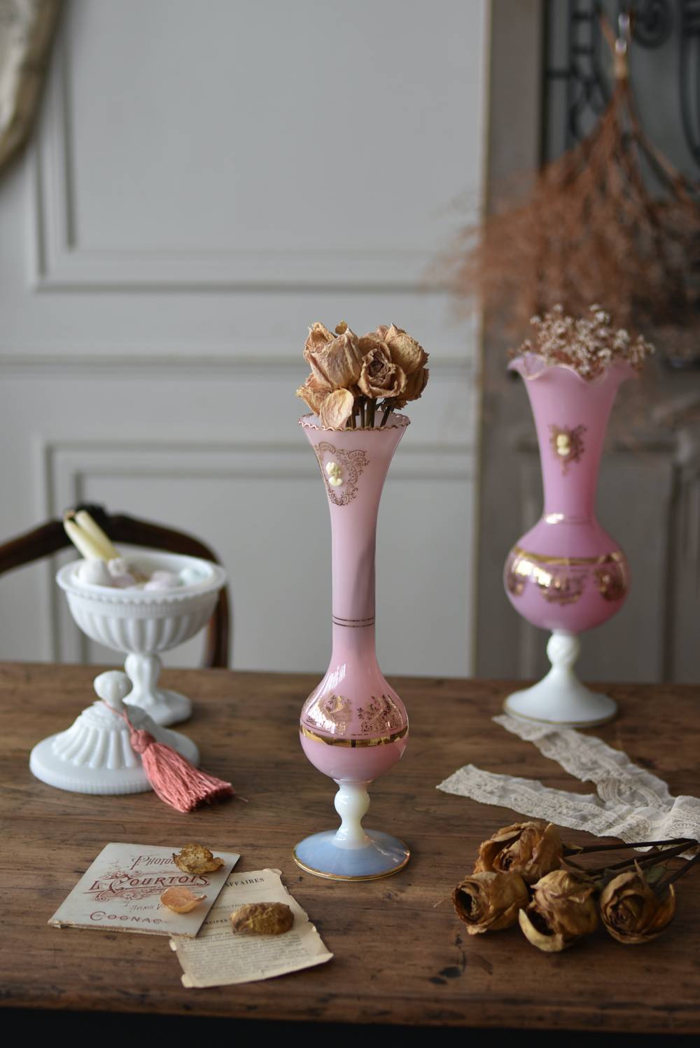 オパリンガラスフラワーベース.P12 フランスヴィンテージ雑貨 花器