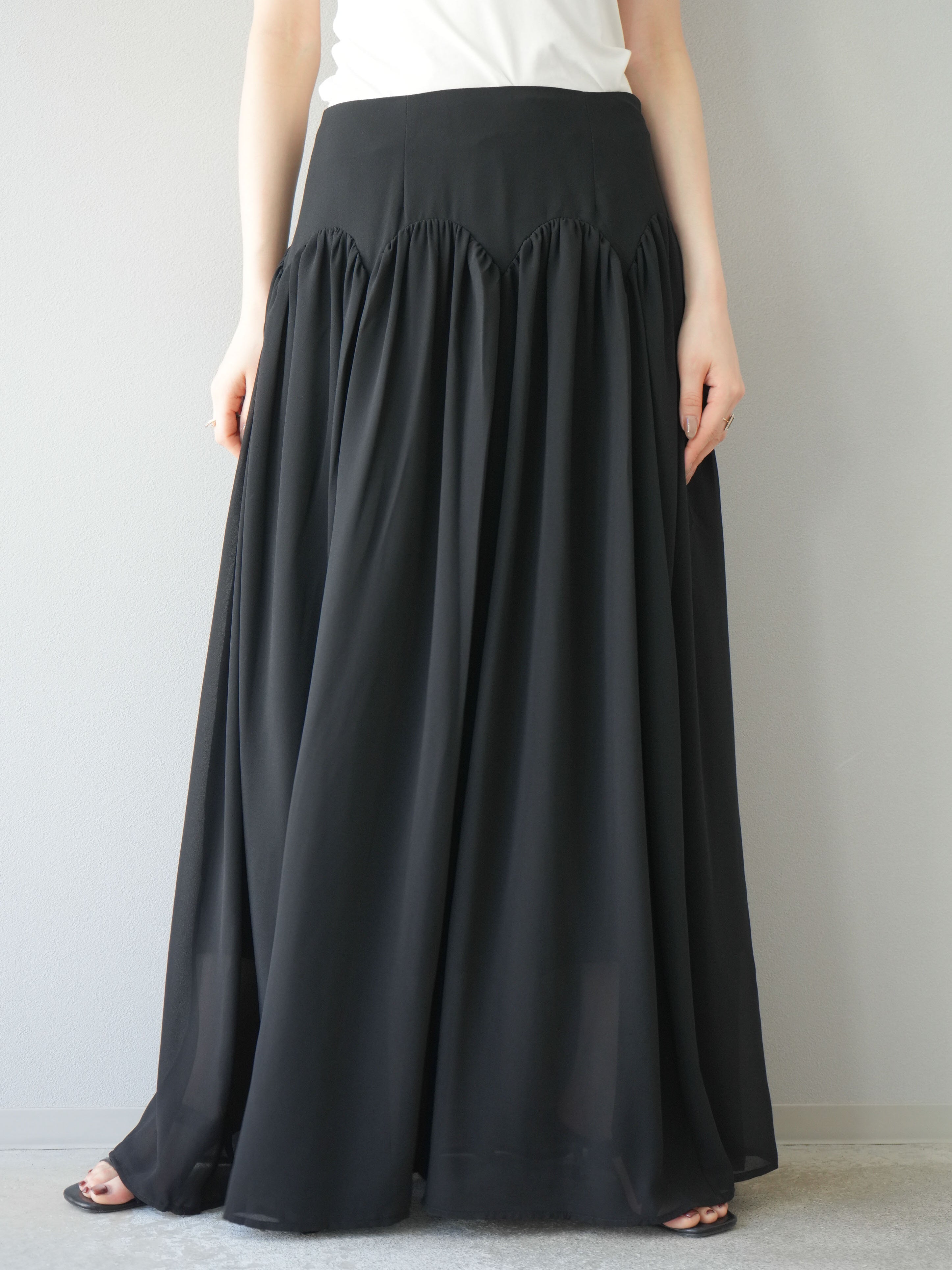 予約]シフォンフレアスカート/ブラック – Lumier