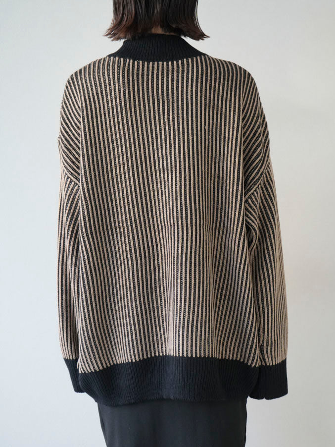 予約]ストライプリブ配色ニットプルオーバー/ブラック – Lumier