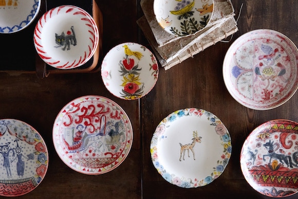 松浦コータロー オーバル 猫と桜の絵柄の楕円形皿 正規 品キッチン