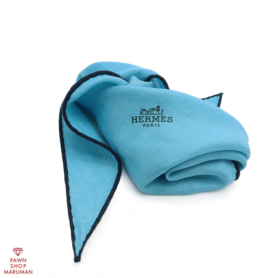 エルメス スカーフ ロザンジュ カシミヤ70％×シルク30% ブルー 【中古