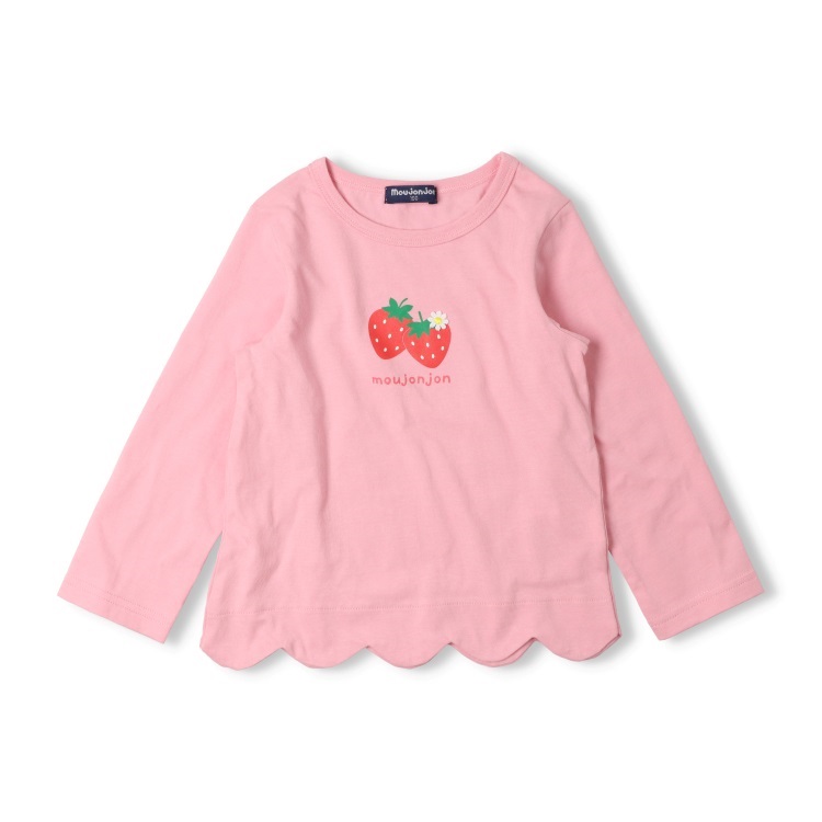 いちごプリント裾スカラップ長袖Tシャツ 長袖Tシャツ｜子供服