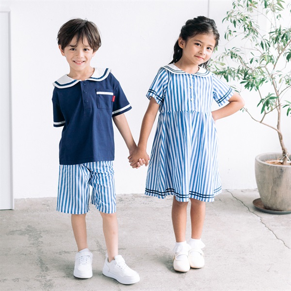 ストライプ・無地セーラー衿半袖ワンピース ワンピース｜子供服
