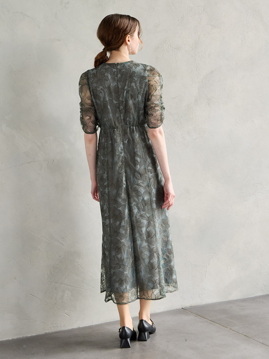 エンブロイダリーチュールパイピングドレス(S グレー): AIMER | エメ