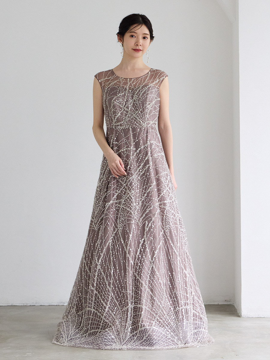 Celesta/チュール×ビーズ・スパンコール刺繍ロングドレス(9号 ピンク