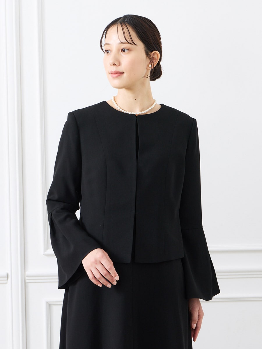 喪服・礼服】タックフレアスリーブブラックフォーマルジャケット(S
