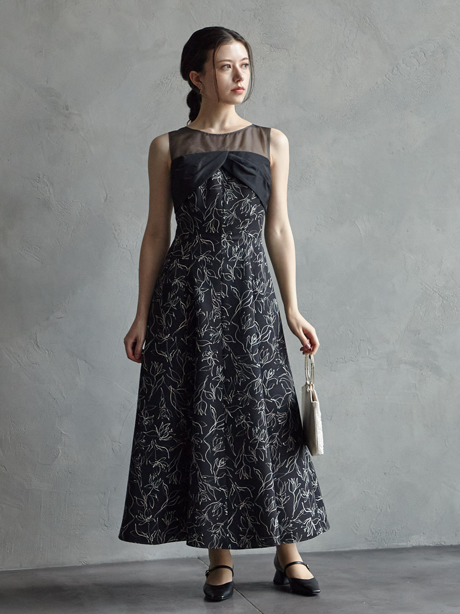 配色花柄プリントフィット＆フレアドレス (M モカ): AIMER | エメ