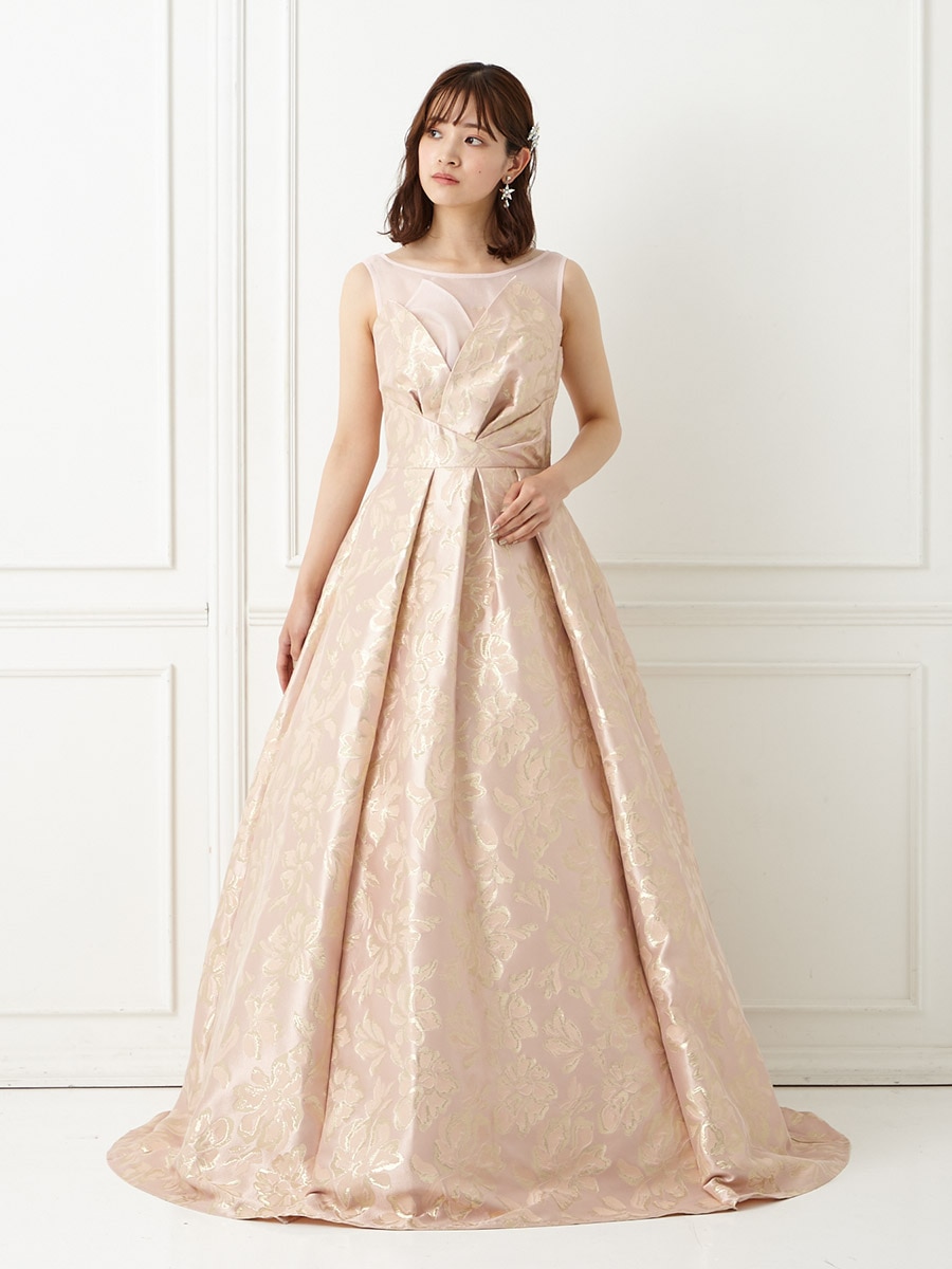 残りわずか】steady/フラワージャカードドレス(M ピンクベージュ