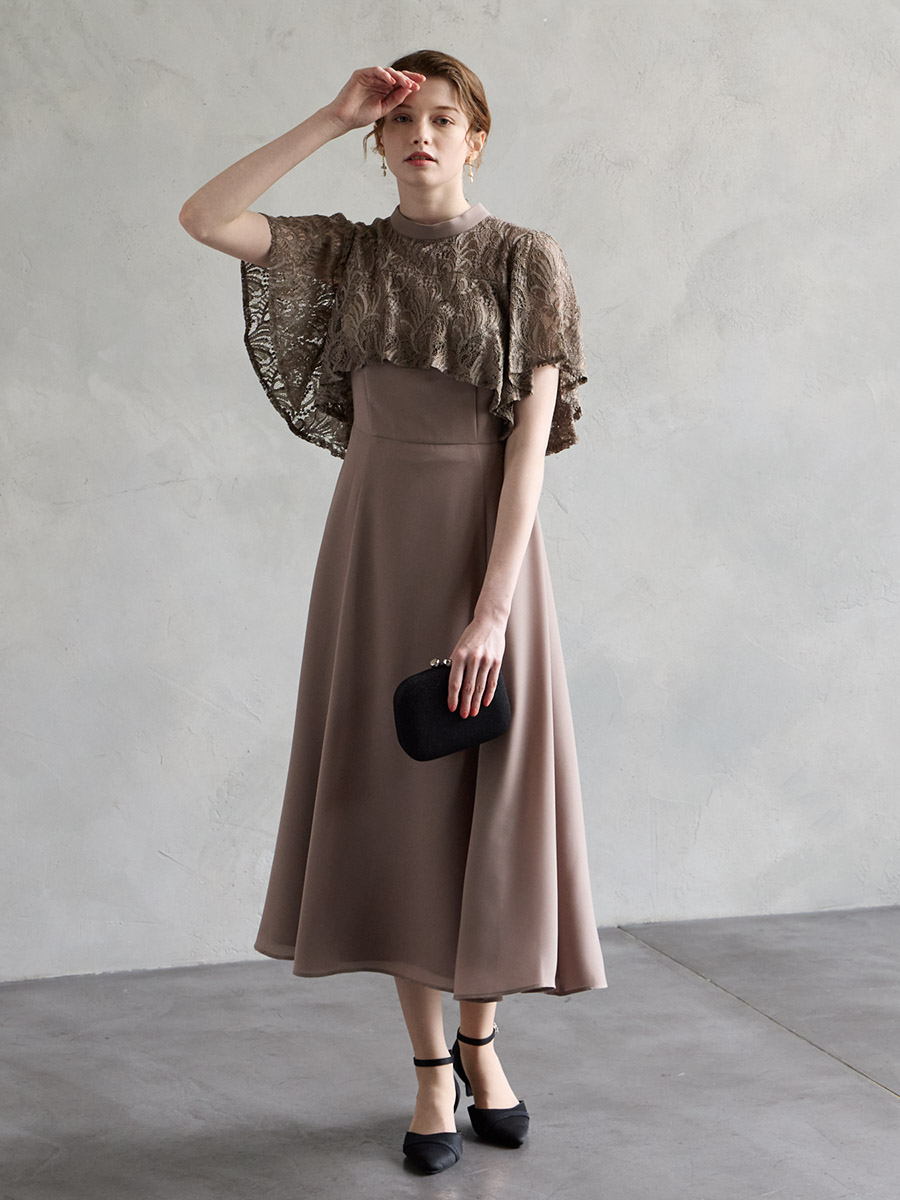 レースケープ風スリーブフィット＆フレアドレス(M ワイン): AIMER