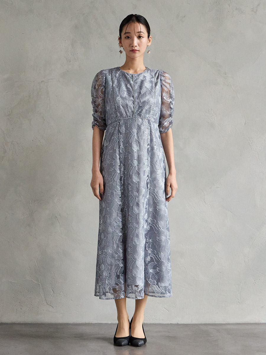 エンブロイダリーチュールパイピングドレス(S グレー): AIMER | エメ