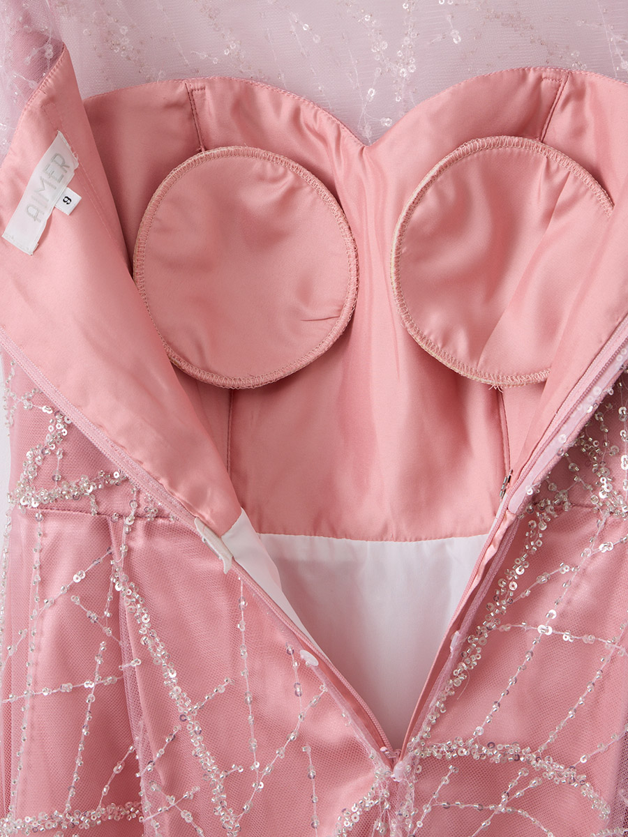 Celesta/チュール×ビーズ・スパンコール刺繍ロングドレス(9号 ピンク