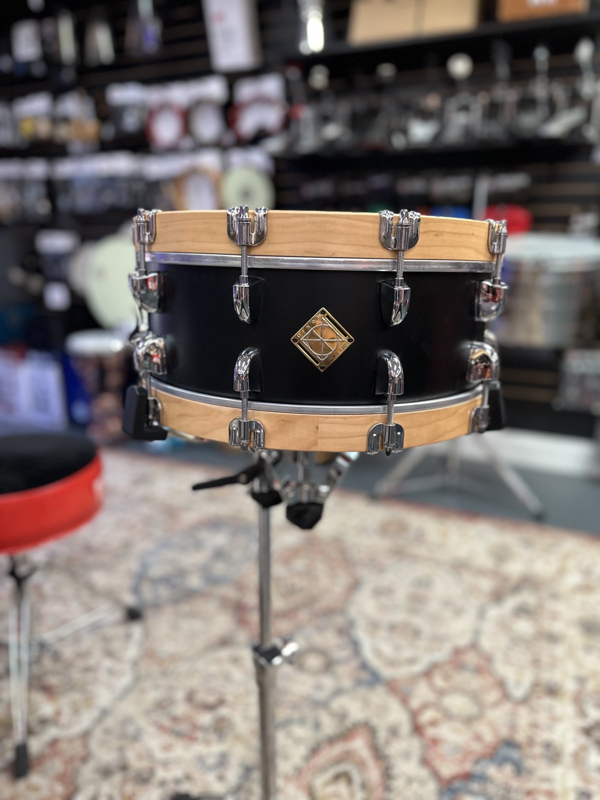 DIXON 14X5.5 CLASSIC SNARE DRUM SATIN BLACK WOOD HOOPS - DEMO