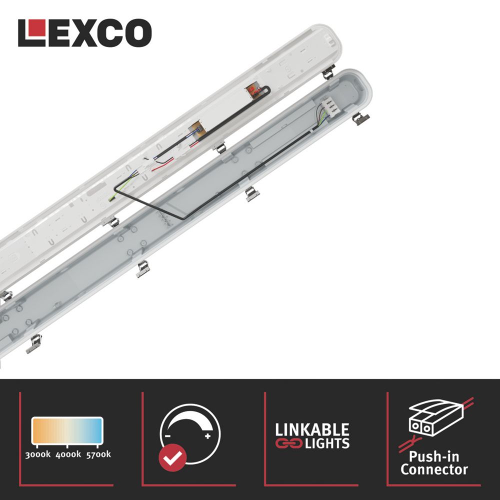 Lexco Alrai Single 4ft LED CCT Batten 36W 2500-5000lm 220-240V