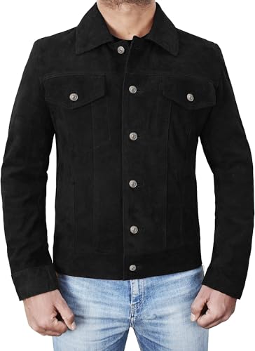 NM-Fashions Mens Suede Leather Jacket Black Western Style Cowboy