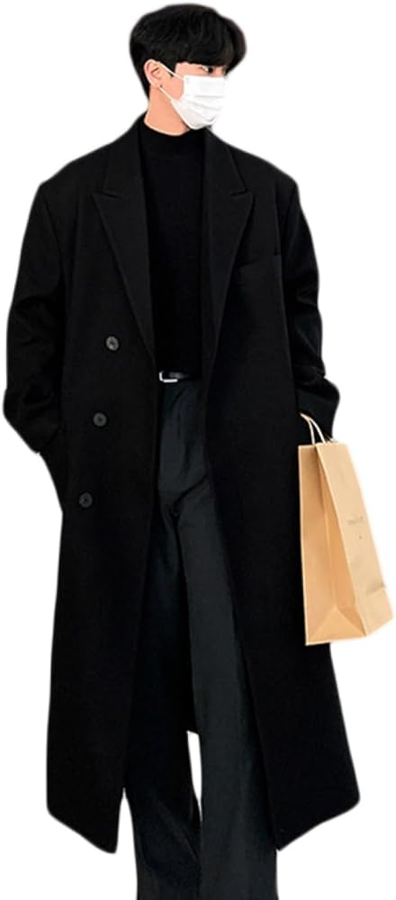 Amazon | [YJSO] ロング丈 チェスターコート メンズ 秋冬 厚手 くろい